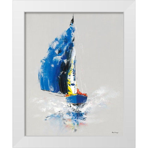 Le Bateau Bleu White Modern Wood Framed Art Print by de Courcy, Gerard