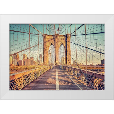 Brooklyn Bridge White Modern Wood Framed Art Print by Haker, Matthias