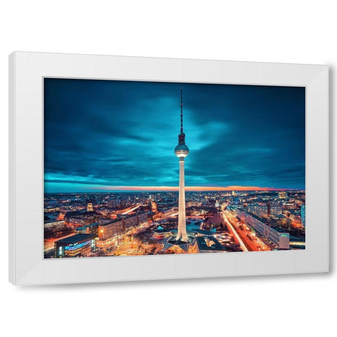 Berlin City Nights White Modern Wood Framed Art Print by Haker, Matthias