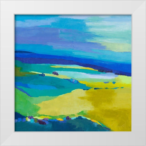 Bleu safran White Modern Wood Framed Art Print by Mauviel, Laurence