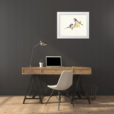 Longtailed Tits White Modern Wood Framed Art Print by Mayes, Hilary