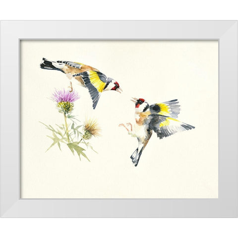 Goldfinches White Modern Wood Framed Art Print by Mayes, Hilary