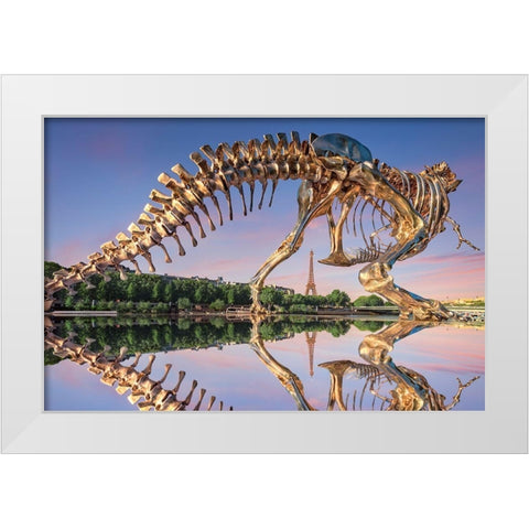T-Rex White Modern Wood Framed Art Print by Bertrande, Arnaud
