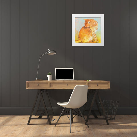 Cat II White Modern Wood Framed Art Print by Botman, Loes