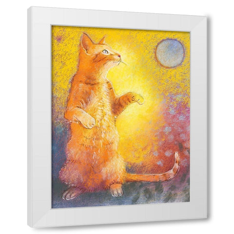 Playing Cat White Modern Wood Framed Art Print by Botman, Loes