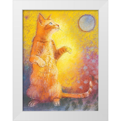 Playing Cat White Modern Wood Framed Art Print by Botman, Loes