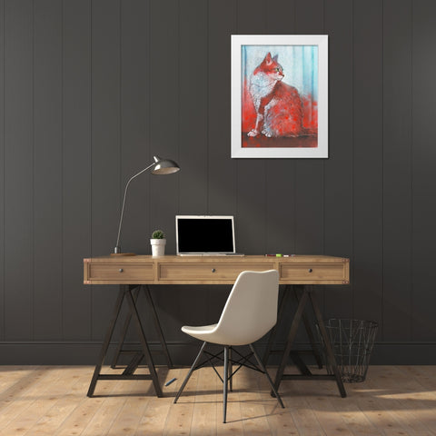 Red Cat White Modern Wood Framed Art Print by Botman, Loes