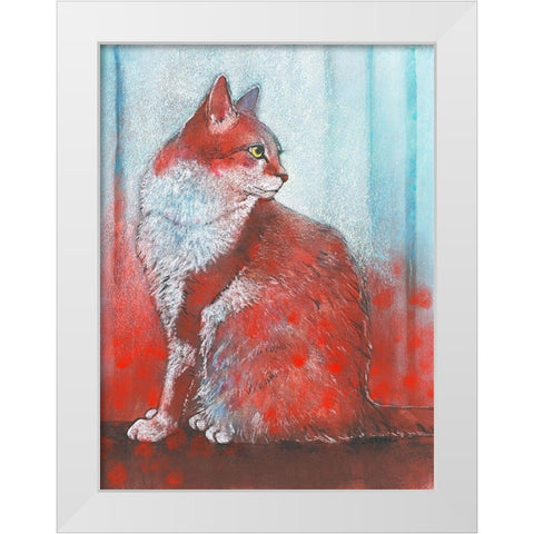Red Cat White Modern Wood Framed Art Print by Botman, Loes