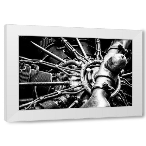Propellor Engine close up White Modern Wood Framed Art Print by Ronin