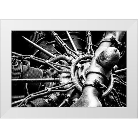 Propellor Engine close up White Modern Wood Framed Art Print by Ronin