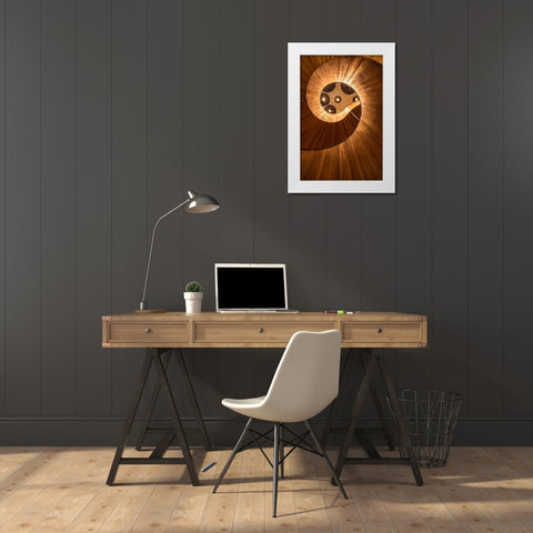 Wooden Stairs White Modern Wood Framed Art Print by Ronin