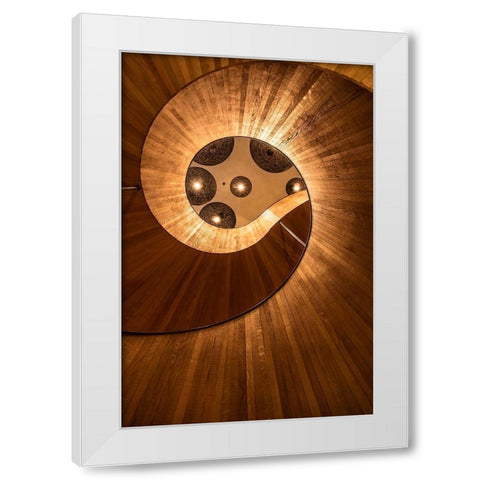 Wooden Stairs White Modern Wood Framed Art Print by Ronin