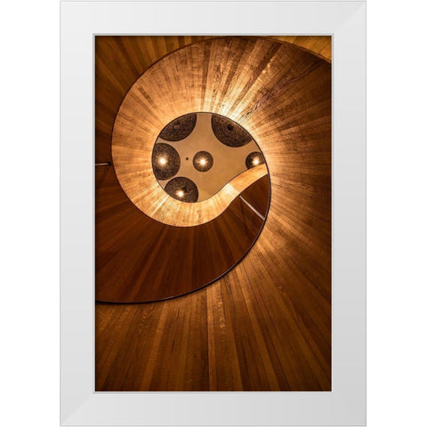 Wooden Stairs White Modern Wood Framed Art Print by Ronin