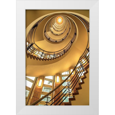 Yellow Staircase White Modern Wood Framed Art Print by Ronin