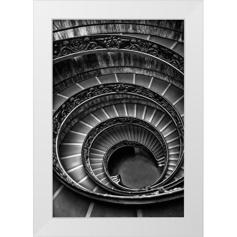 Roman Staircase black and white White Modern Wood Framed Art Print by Ronin
