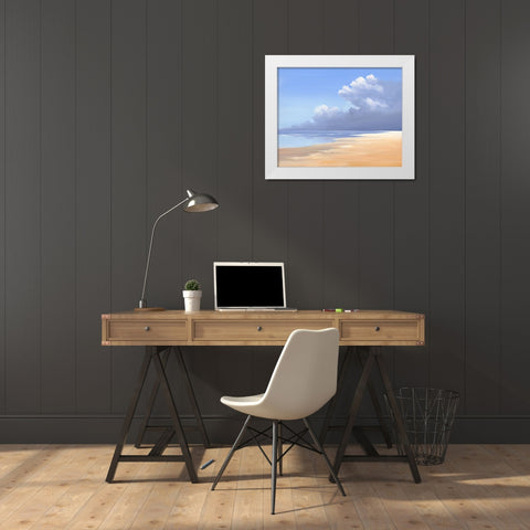 Birds on the Beach White Modern Wood Framed Art Print by Groenhart, Jan