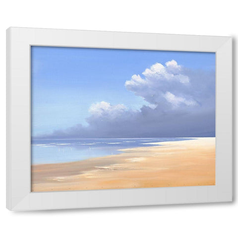 Birds on the Beach White Modern Wood Framed Art Print by Groenhart, Jan