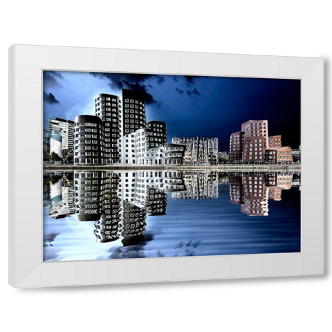 Gehry Bauten Dusseldorf im Medienhafen White Modern Wood Framed Art Print by Fischer, Rolf