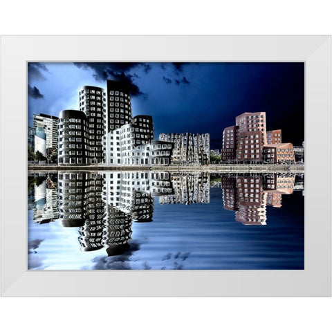 Gehry Bauten Dusseldorf im Medienhafen White Modern Wood Framed Art Print by Fischer, Rolf