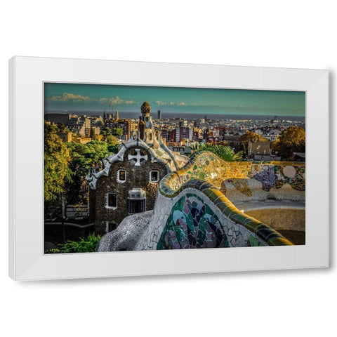 Colourful Barcelona White Modern Wood Framed Art Print by Ronin