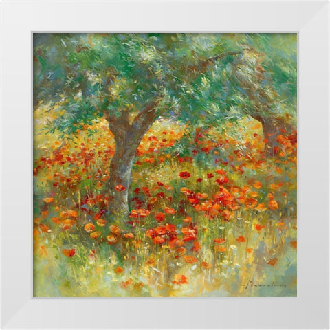 Les coquelicots White Modern Wood Framed Art Print by Messely, Johan