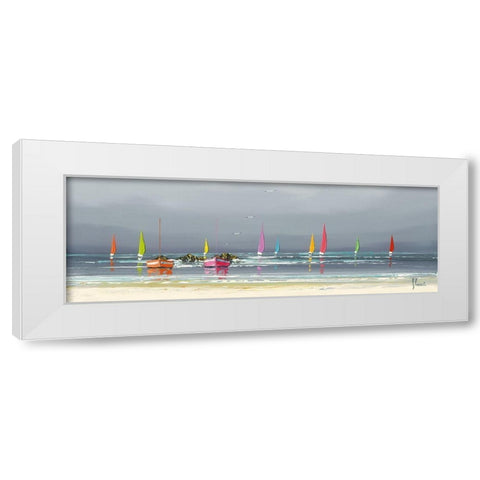 La plage White Modern Wood Framed Art Print by Flanet, Frederic