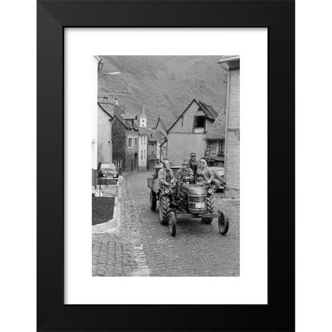 1960's Image Collection by United Archives GmbH - Black Modern Wood Framed Art Print Titled: Traktor in einer Gasse in der Ortschaft Bremm an der Mosel, Deutschland 1968. Tractor in a small lane at the village of Bremm on river Moselle, Ger