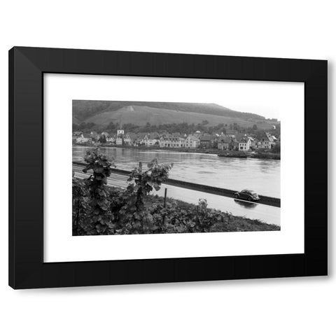 1960's Image Collection by United Archives GmbH - Black Modern Wood Framed Art Print Titled: Blick auf eine malerische Ortschaft an der Mosel, Deutschland 1968. View to a scenic village on river Moselle, Germany 1968.