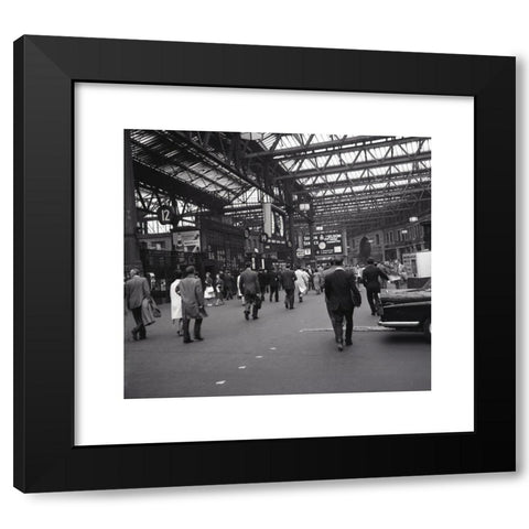 1960's Image Collection by Allan Cash Picture Library - Black Modern Wood Framed Art Print Titled: 1960s, historical, rail commuters on the concourse at Waterloo train station, London, England, UK.