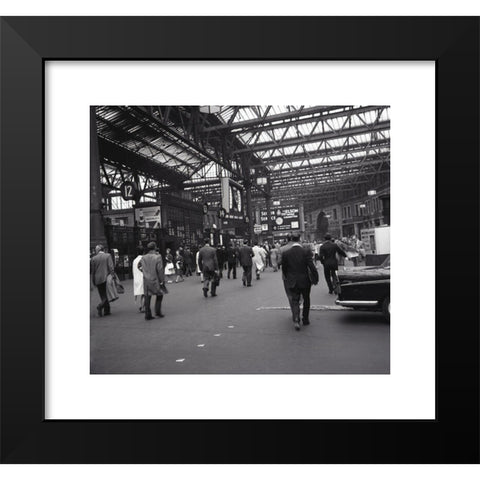1960's Image Collection by Allan Cash Picture Library - Black Modern Wood Framed Art Print Titled: 1960s, historical, rail commuters on the concourse at Waterloo train station, London, England, UK.