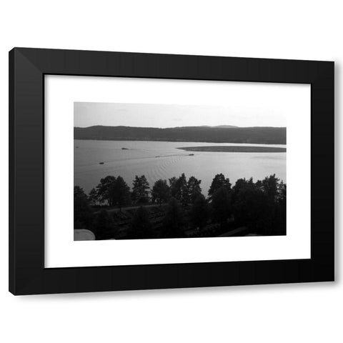1960's Image Collection by United Archives GmbH - Black Modern Wood Framed Art Print Titled: Foto des Blicks auf den FluÃŸ Ã¼ber die BÃ¤ume hinweg, DalÃ¤lven Schweden 1969. Picture of the view on the river above the trees, DalÃ¤lven Sweden