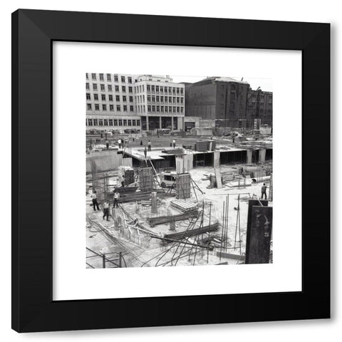 1960's Image Collection by Allan Cash Picture Library - Black Modern Wood Framed Art Print Titled: 1960s, historical, London, a construction site for new office blocks, showing concrete foundations.