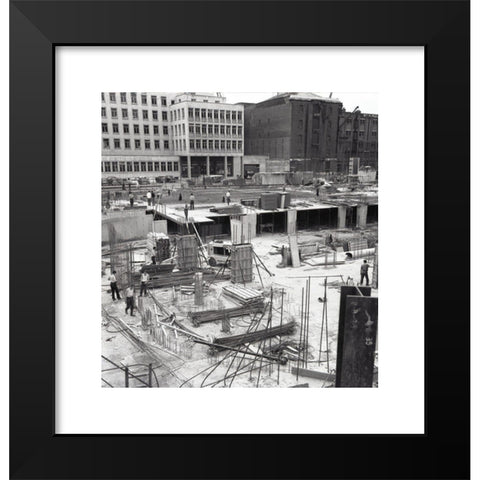 1960's Image Collection by Allan Cash Picture Library - Black Modern Wood Framed Art Print Titled: 1960s, historical, London, a construction site for new office blocks, showing concrete foundations.