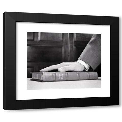 1960's Image Collection by ClassicStock - Black Modern Wood Framed Art Print Titled: 1960s MALE HAND PLACED RESTING UPON HOLY BIBLE - r18762 HAR001 HARS AUTHORITY POLITICS TRUTH CONCEPT COURT ROOM HOLY OATH CONCEPTUAL BELIEVE SWEARING SYMBO