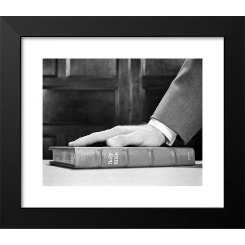 1960's Image Collection by ClassicStock - Black Modern Wood Framed Art Print Titled: 1960s MALE HAND PLACED RESTING UPON HOLY BIBLE - r18762 HAR001 HARS AUTHORITY POLITICS TRUTH CONCEPT COURT ROOM HOLY OATH CONCEPTUAL BELIEVE SWEARING SYMBO