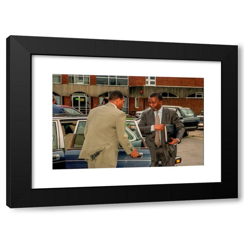 1960's Image Collection by Andrew Hasson - Black Modern Wood Framed Art Print Titled: Thabo Mbeki, Vice-President of the Republic of South Africa, visiting the University of Sussex, in Brighton, where he studied in the early 1960's while ex