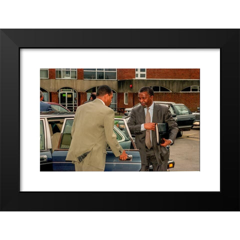 1960's Image Collection by Andrew Hasson - Black Modern Wood Framed Art Print Titled: Thabo Mbeki, Vice-President of the Republic of South Africa, visiting the University of Sussex, in Brighton, where he studied in the early 1960's while ex