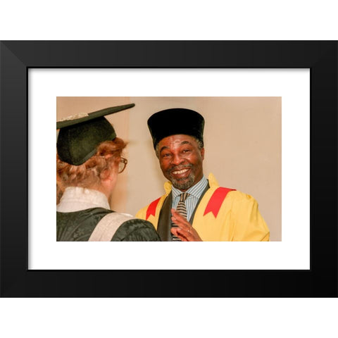 1960's Image Collection by Andrew Hasson - Black Modern Wood Framed Art Print Titled: Thabo Mbeki, Vice-President of the Republic of South Africa, visiting the University of Sussex, in Brighton, where he studied in the early 1960's while ex