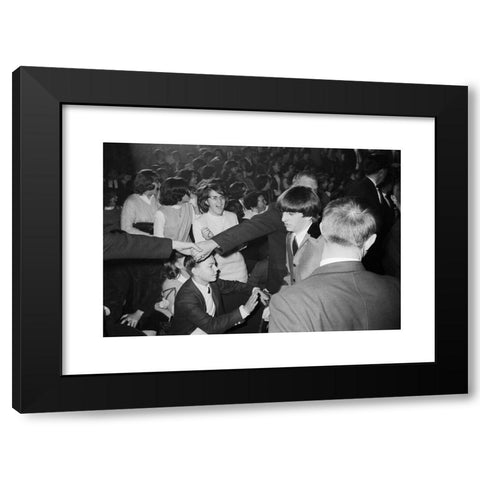 1960's Image Collection by Alpha Historica - Black Modern Wood Framed Art Print Titled: Police join hands to hold back adoring fans as Ringo Starr walks by at the Washington Coliseum in Washington, D.C., where The Beatles were performing in