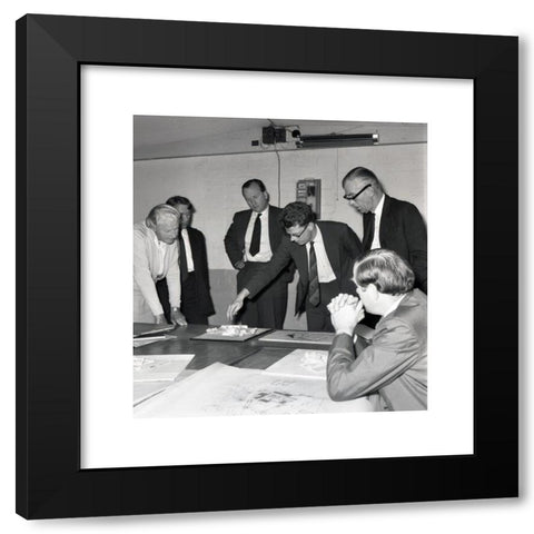 1960's Image Collection by Allan Cash Picture Library - Black Modern Wood Framed Art Print Titled: 1960s, historical, inside a village hall, local parish councilors looking at scale models and drawings of a proposed new development, affecti