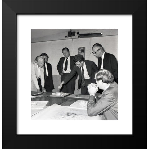1960's Image Collection by Allan Cash Picture Library - Black Modern Wood Framed Art Print Titled: 1960s, historical, inside a village hall, local parish councilors looking at scale models and drawings of a proposed new development, affecti