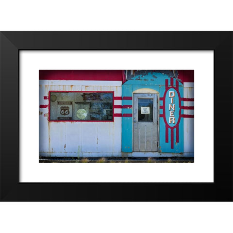 1960's Image Collection by Kevin Cupp - Black Modern Wood Framed Art Print Titled: Diner in the high desert of New Mexico with out to lunch sign