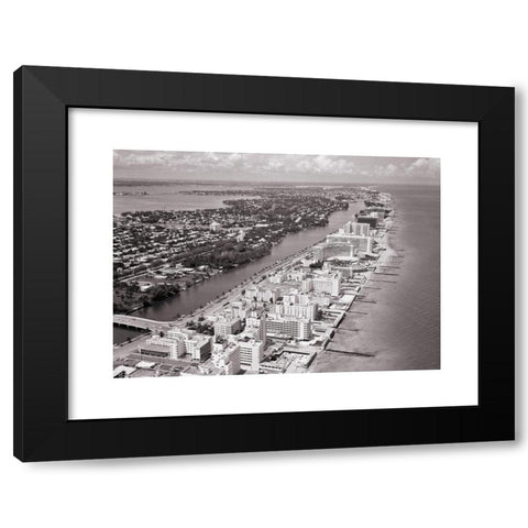 1960's Image Collection by ClassicStock - Black Modern Wood Framed Art Print Titled: 1960s AERIAL OF HOTELS AND RESORTS MIAMI BEACH MIAMI FLORIDA USA - r18689 HAR001 HARS MIAMI BEACH RELAXATION RESORTS AERIAL VIEW BLACK AND WHITE HAR001 OLD