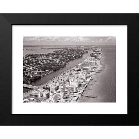 1960's Image Collection by ClassicStock - Black Modern Wood Framed Art Print Titled: 1960s AERIAL OF HOTELS AND RESORTS MIAMI BEACH MIAMI FLORIDA USA - r18689 HAR001 HARS MIAMI BEACH RELAXATION RESORTS AERIAL VIEW BLACK AND WHITE HAR001 OLD