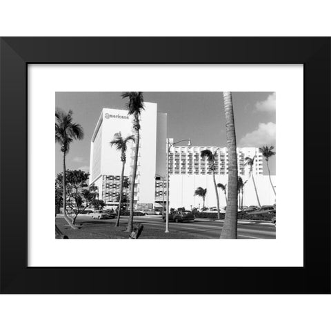 1960's Image Collection by United Archives GmbH - Black Modern Wood Framed Art Print Titled: Das Americana Hotel erbaut von Morris Lapidus, spÃ¤ter Sheraton und abgerissen in 2007, an der Street on the Ocean in Bal Harbour, Miami, Florida,