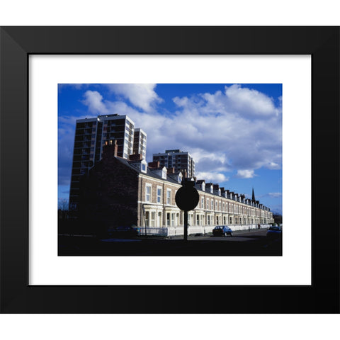 1960's Image Collection by Leslie Garland Pictures - Black Modern Wood Framed Art Print Titled: Victorian terraced housing and 1960s multi-storey tower blocks, Shieldfield, Newcastle upon Tyne, Tyne and Wear, England, UK.