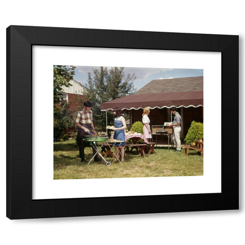 1960's Image Collection by ClassicStock - Black Modern Wood Framed Art Print Titled: 1960s TWO TEENAGED COUPLES HAVING BARBEQUE IN SUBURBAN BACKYARD BOY GIRL