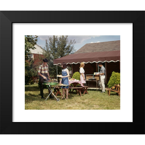 1960's Image Collection by ClassicStock - Black Modern Wood Framed Art Print Titled: 1960s TWO TEENAGED COUPLES HAVING BARBEQUE IN SUBURBAN BACKYARD BOY GIRL