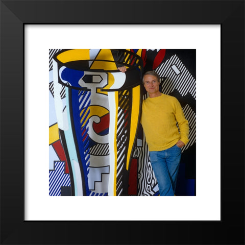 1960's Image Collection by Victor Watts - Black Modern Wood Framed Art Print Titled: Roy Lichtenstein, pop artist in his Long Island studio