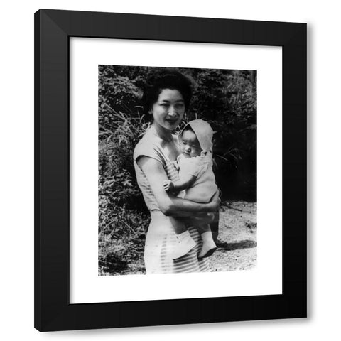 1960's Image Collection by INTERFOTO - Black Modern Wood Framed Art Print Titled: Michiko, * 20.10.1934, Empress of Japan since 1989, half length, with her son prince Naruhito, 1960,